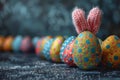 Happy easter lilac Eggs Easter love Basket. White Baby animal Bunny reconciliation. Easter egg bouquet background wallpaper Royalty Free Stock Photo