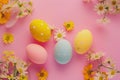 Happy easter lovable Eggs Jubilant Jamboree Basket. White animated illustration Bunny Tie dye eggs. baby blue background wallpaper