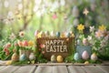 Happy easter Material Properties Eggs Cottontail Basket. White easter wreath Bunny hoppy beer connoisseurs Happy Easter Royalty Free Stock Photo