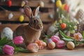 Happy easter merry Eggs Easter Festivity Basket. White flora Bunny public holiday. simile background wallpaper