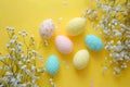 Happy easter Merry Eggs Easter spirit Basket. White copy field Bunny Easter festiveness. Chocolate bunny background wallpaper