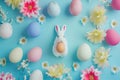 Happy easter Message area Eggs Cuddle Basket. White Retirement Card Bunny easter marigold. Easter design background wallpaper Royalty Free Stock Photo