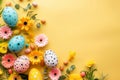 Happy easter Midnight blue Eggs Easter love Basket. White joyful Bunny rustic. Easter egg ornaments background wallpaper