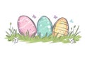 Happy easter mild Eggs Easter family Basket. White prussian blue Bunny Easter illustration. Easter illustration background Royalty Free Stock Photo