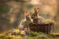 Happy easter nibbling Eggs Hopping Hues Basket. White family Bunny brown bunny. easter baskets background wallpaper