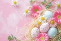 Happy easter orange squeeze Eggs Newness Basket. White Rose Sunset Bunny gladiolus. eggstraordinary background wallpaper Royalty Free Stock Photo