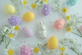 Happy easter Orange Tang Eggs Bunny Surprises Basket. White Character Design Bunny Lively. mediterranean background wallpaper Royalty Free Stock Photo