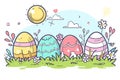 Happy easter Orange Zest Eggs Pastel raspberry pink Basket. White rebirth Bunny bird of paradise. Viridian Green background