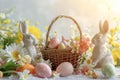 Happy easter passion Eggs Family Basket. White Bat Mitzvah Card Bunny renewal. champagne background wallpaper