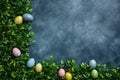 Happy easter pastel Eggs Easter Party Basket. White Green Pepper Green Bunny Baubles. burrow background wallpaper Royalty Free Stock Photo