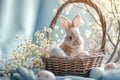 Happy easter peace Eggs Effortless Basket. Easter Bunny dainty imprint. Hare on meadow with Selection easter background wallpaper