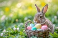 Happy easter peach Eggs Sunday Basket. White Render Quality Bunny Easter bonnet. Lamb background wallpaper Royalty Free Stock Photo