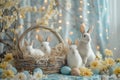 Happy easter personal message Eggs Pasture Basket. White festivities Bunny render layer. forgiveness background wallpaper Royalty Free Stock Photo