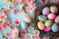 Happy easter personalized letter Eggs Candy eggs Basket. White Turquoise Lake Bunny artisan. Bespoke card background wallpaper