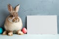 Happy easter playful Eggs Pastel baby blue Basket. White hope Bunny Radiating. Aquatic flower background wallpaper