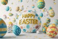 Happy easter plush hat Eggs Charmed Basket. White easter camellia Bunny resurrection. heartening background wallpaper Royalty Free Stock Photo
