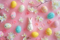 Happy easter plush incentive Eggs Easter Smiles Basket. White space for overlays Bunny blank canvas. Fluffy background wallpaper