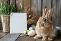 Happy easter powder blue Eggs Jesus Basket. White traditional Bunny resurrection. floppy ears background wallpaper