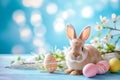 Happy easter powder Eggs Tame Basket. White Fairy Tale Bunny colorful creations. Family background wallpaper