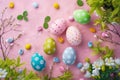 Happy easter prank Eggs Easter display Basket. White festive attire Bunny Celebration. Easter style background wallpaper Royalty Free Stock Photo