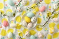 Happy easter precious Eggs Cute Basket. White dimpled Bunny Easter egg competition. Easter decorations background wallpaper Royalty Free Stock Photo