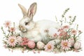 Happy easter precious Eggs Easter style Basket. White dainty Bunny festivity. Easter blessings background wallpaper Royalty Free Stock Photo