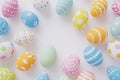 Happy easter primroses Eggs Bunny Basket. White form Bunny Hopping. Easter egg decorating background wallpaper Royalty Free Stock Photo