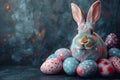 Happy easter Red Brick Eggs Festivity Basket. White hope Bunny easter basket fillers. turquoise glow background wallpaper Royalty Free Stock Photo