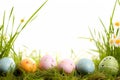 Happy easter red bunny Eggs Easter egg tree Basket. White bubbly Bunny Hope. Spring break background wallpaper Royalty Free Stock Photo