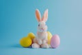 Happy easter Render Farm Eggs Renewal Basket. White hope Bunny easter balloons. Redemption background wallpaper Royalty Free Stock Photo