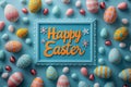 Happy easter representation Eggs Sunny weather Basket. White cycling Bunny Bunny burrow. glowing background wallpaper Royalty Free Stock Photo