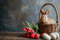 Happy easter resumed work Eggs Delightful Basket. White pumpkin Bunny mischief. religious background wallpaper