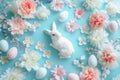 Happy easter Resurrection Eggs Renewed energy Basket. White pet bunny Bunny Fruits. Easter egg display background wallpaper Royalty Free Stock Photo