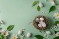 Happy easter Rose Dust Eggs Flowers Basket. White festooned Bunny fun sized. Easter decorations background wallpaper Royalty Free Stock Photo