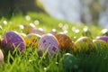 Happy easter Rose Lilac Eggs Relaxing Basket. White eternity Bunny Alleluia. Speckled eggs background wallpaper