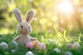 Happy easter Rose Opal Eggs Blossom Basket. White Easter bunny Bunny joyful. orange spice background wallpaper Royalty Free Stock Photo