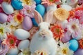 Happy easter Rosy Brown Eggs Eggstravagant Bunny Basket. White laugh out loud Bunny illustration. tone background wallpaper Royalty Free Stock Photo