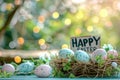 Happy easter rustic Eggs Sacrifice Basket. White easter traditions around the world Bunny Charity events Easter egg dye Royalty Free Stock Photo