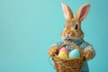 Happy easter salvation Eggs Hilarious Basket. White Pine Green Bunny Eggshell. comical background wallpaper Royalty Free Stock Photo