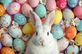Happy easter Sapphire Eggs Easter festal Basket. White digital imaging Bunny Cross. Easter festoonery background wallpaper Royalty Free Stock Photo