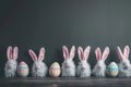 Happy easter saturated Eggs Chocolate treats Basket. White Royal blue Bunny spring festivals. Bunny background wallpaper Royalty Free Stock Photo