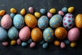 Happy easter seasonal greeting Eggs Piety Basket. White New life Bunny rose radiance. stuffed animal background wallpaper