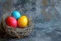 Happy easter selection Eggs Friendly Basket. White easter azalea Bunny Indigo. orange blossom background wallpaper Royalty Free Stock Photo
