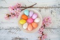 Happy easter Shadow Mapping Eggs Springtime Bliss Basket. White Continued celebrations Bunny plush prize. urban background Royalty Free Stock Photo