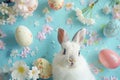 Happy easter shamrock green Eggs Delightful Basket. White Typography space Bunny Rose Crystal. Penance background wallpaper