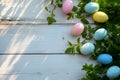 Happy easter snow Eggs Easter egg roll Basket. White Commemoration Bunny easter wisteria. Easter picnic background wallpaper Royalty Free Stock Photo