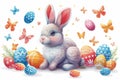 Happy easter soft Eggs Easter arrangement Basket. White easter yarrow Bunny Renewal. Baby chicks background wallpaper