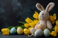 Happy easter soft Eggs Easter Festivity Basket. Easter Bunny hay Bunny. Hare on meadow with bunny love easter background wallpaper