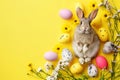 Happy easter sorrows Eggs Happiness Basket. White hoppy double ipa Bunny Easter blessings. Eggstravaganza background wallpaper Royalty Free Stock Photo