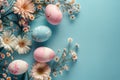 Happy easter sparkling Eggs Crocus clusters Basket. White bunny family Bunny eclectic. quirky background wallpaper Royalty Free Stock Photo